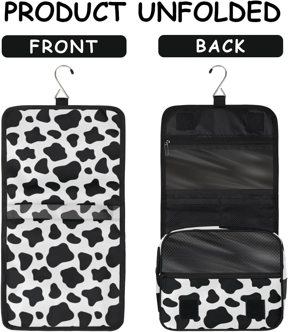 Cow Hanging Toiletry Bag Animal Cow Printed Travel Makeup Bag Portable Large Waterproof Cosmetic Bag Organizer for Make up Accessories Shampoo Body Cream Brushes Set