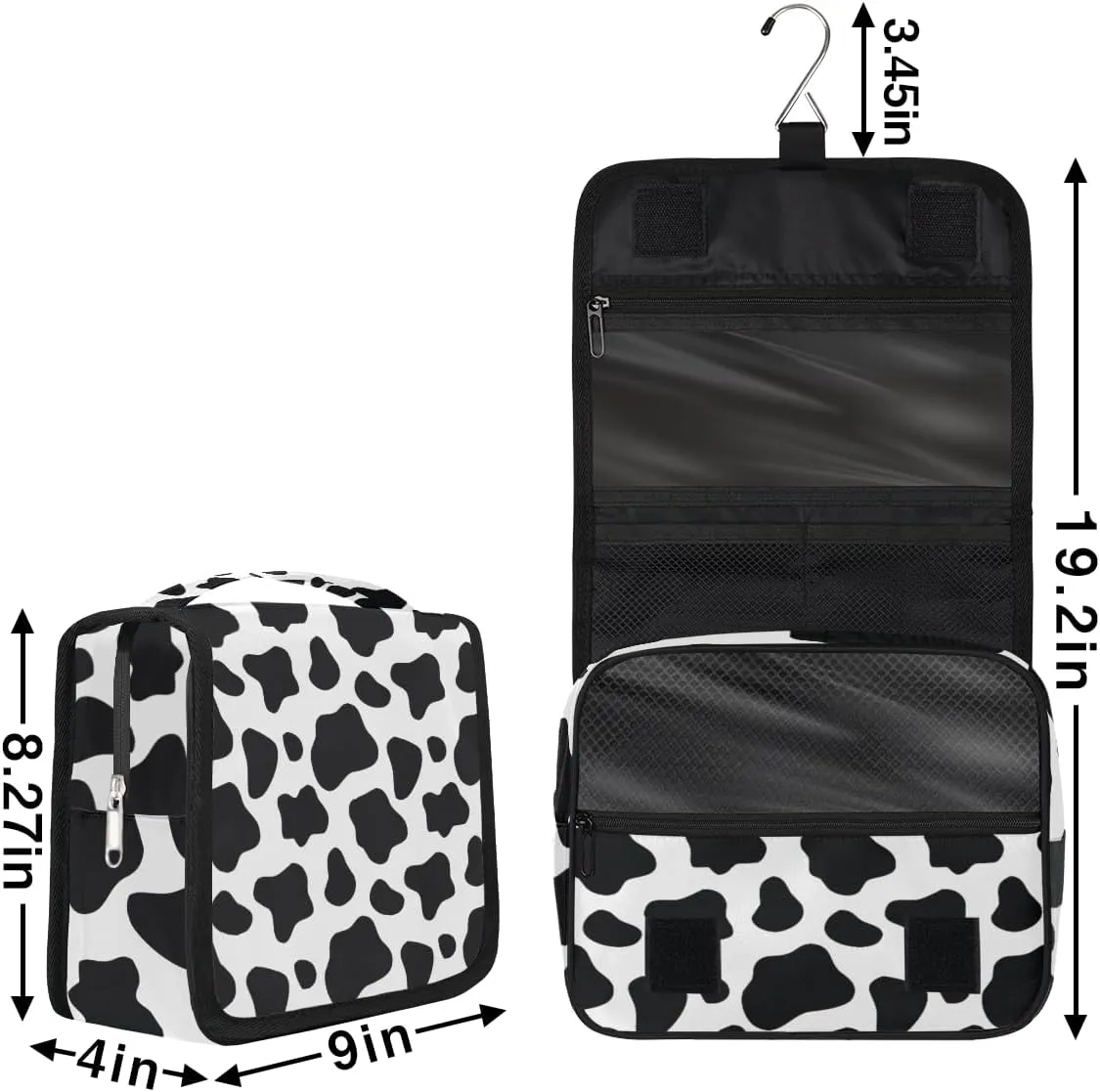 Cow Hanging Toiletry Bag Animal Cow Printed Travel Makeup Bag Portable Large Waterproof Cosmetic Bag Organizer for Make up Accessories Shampoo Body Cream Brushes Set
