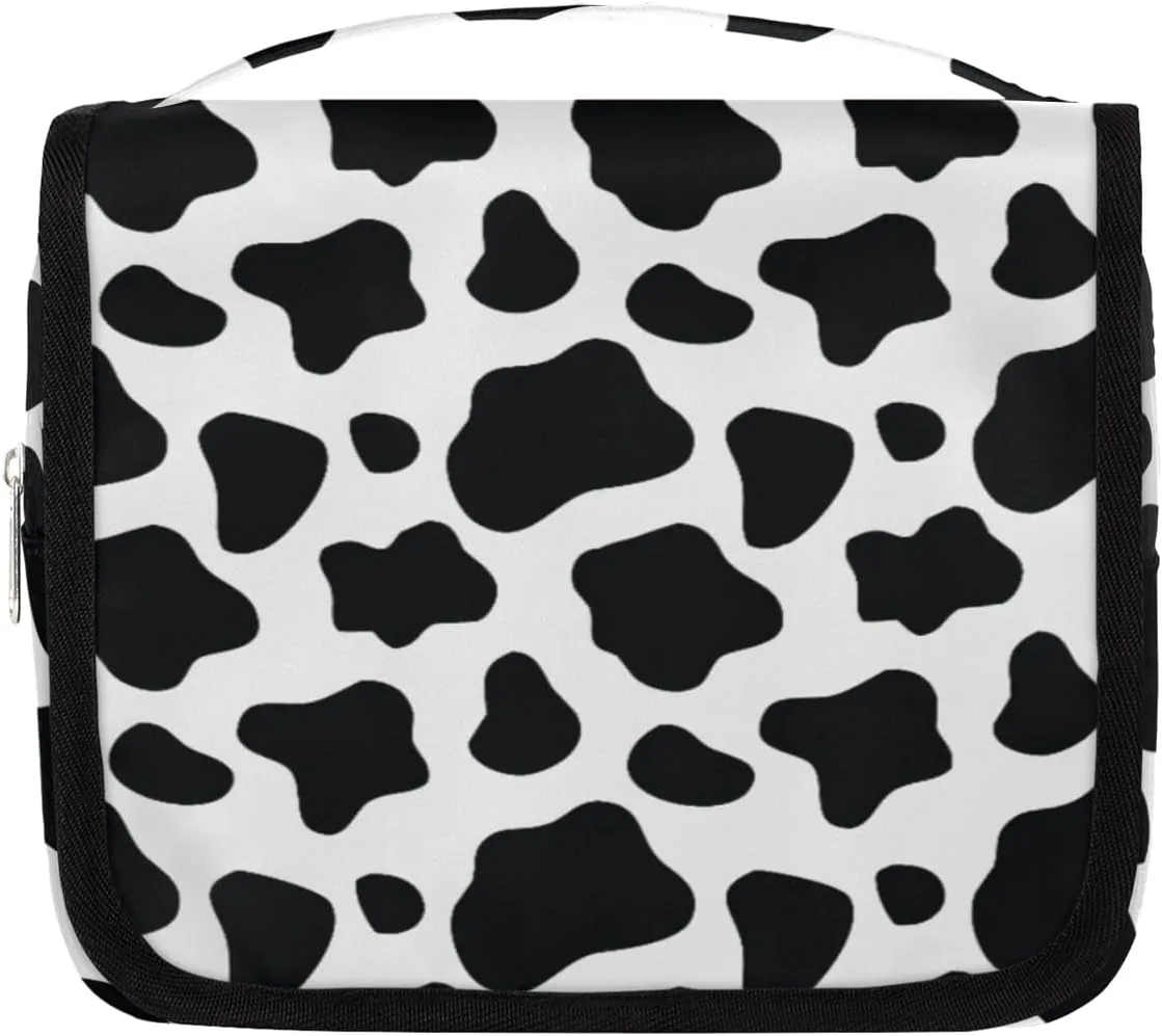 Cow Hanging Toiletry Bag Animal Cow Printed Travel Makeup Bag Portable Large Waterproof Cosmetic Bag Organizer for Make up Accessories Shampoo Body Cream Brushes Set