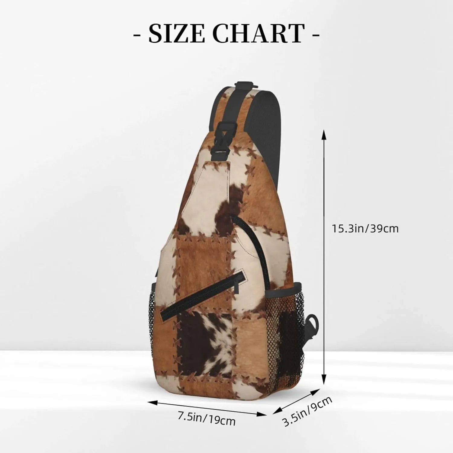 Cow Print Sling Bag for Women Men Cow Fur Texture Crossbody Backpack Abstract Leather Texture Closeup of Cowhide Patchwork Sling Backpack Casual Shoulder Bag Gym Travel Hiking Daypack
