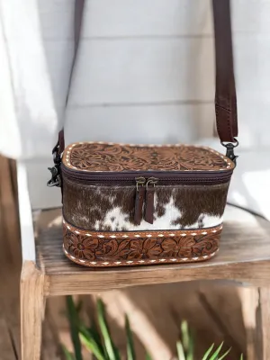 Cowhide & Brown Leather Make-Up Box Crossbody