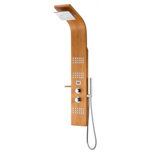 Crane Series 60 in. Full Body Shower Panel with Heavy Rain Shower and Body Jets and Spray Wand in Natural Bamboo
