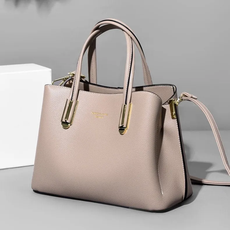 creamtopmall Cute Khaki Solid Color Minimalist Simple Luxury Vegan Leather Large Capacity Handheld Handbag for Women, Shoulder Bag, Crossbody Bag