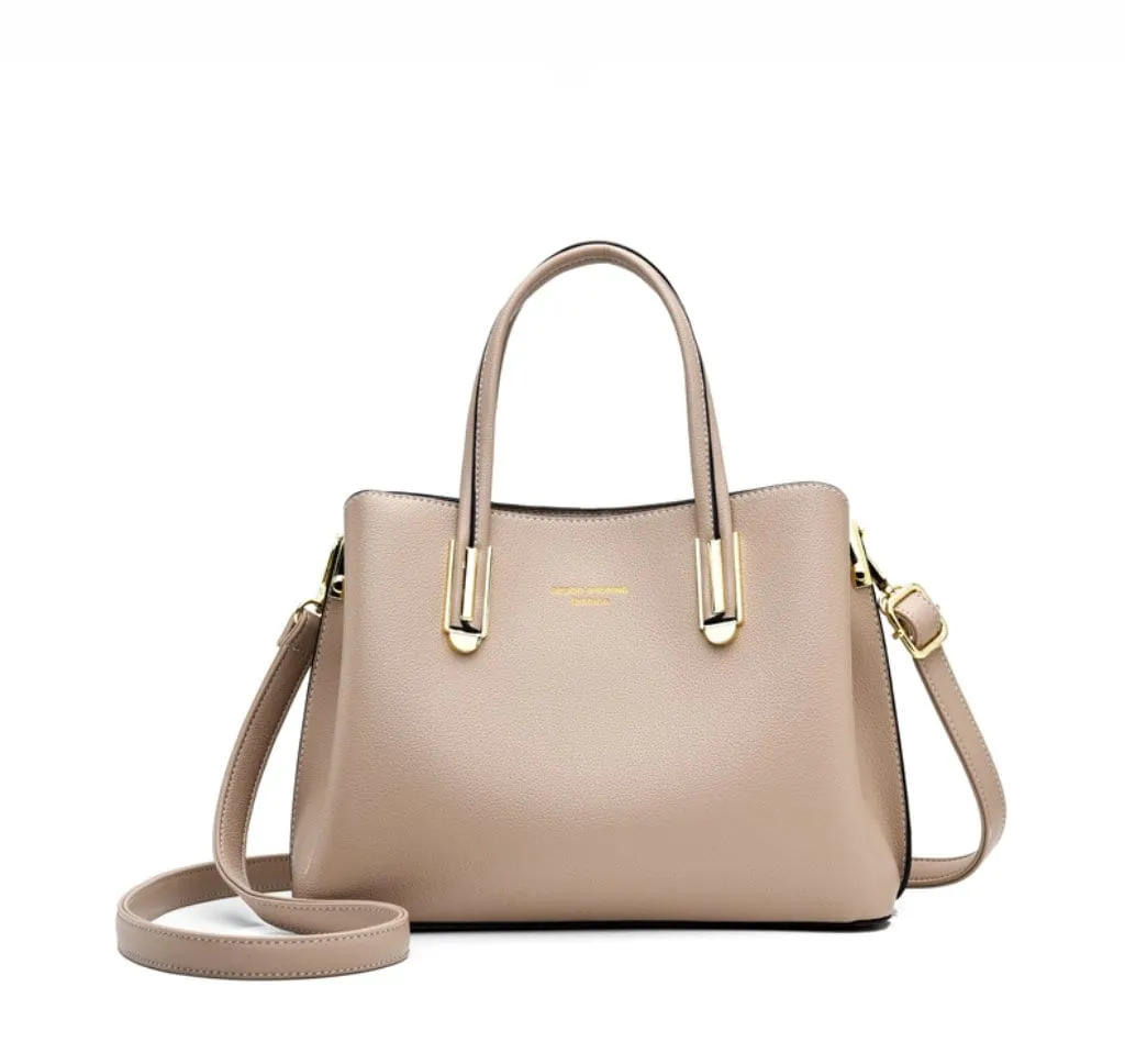 creamtopmall Cute Khaki Solid Color Minimalist Simple Luxury Vegan Leather Large Capacity Handheld Handbag for Women, Shoulder Bag, Crossbody Bag