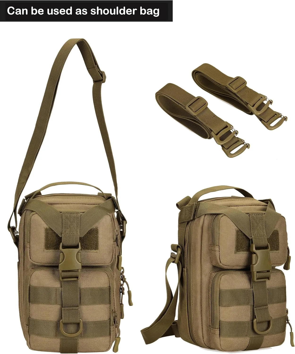 CREATOR 3 in 1 Small Military Tactical Backpack Army Assault Rucksack Crossbody Shoulder Bag for Men (Black)