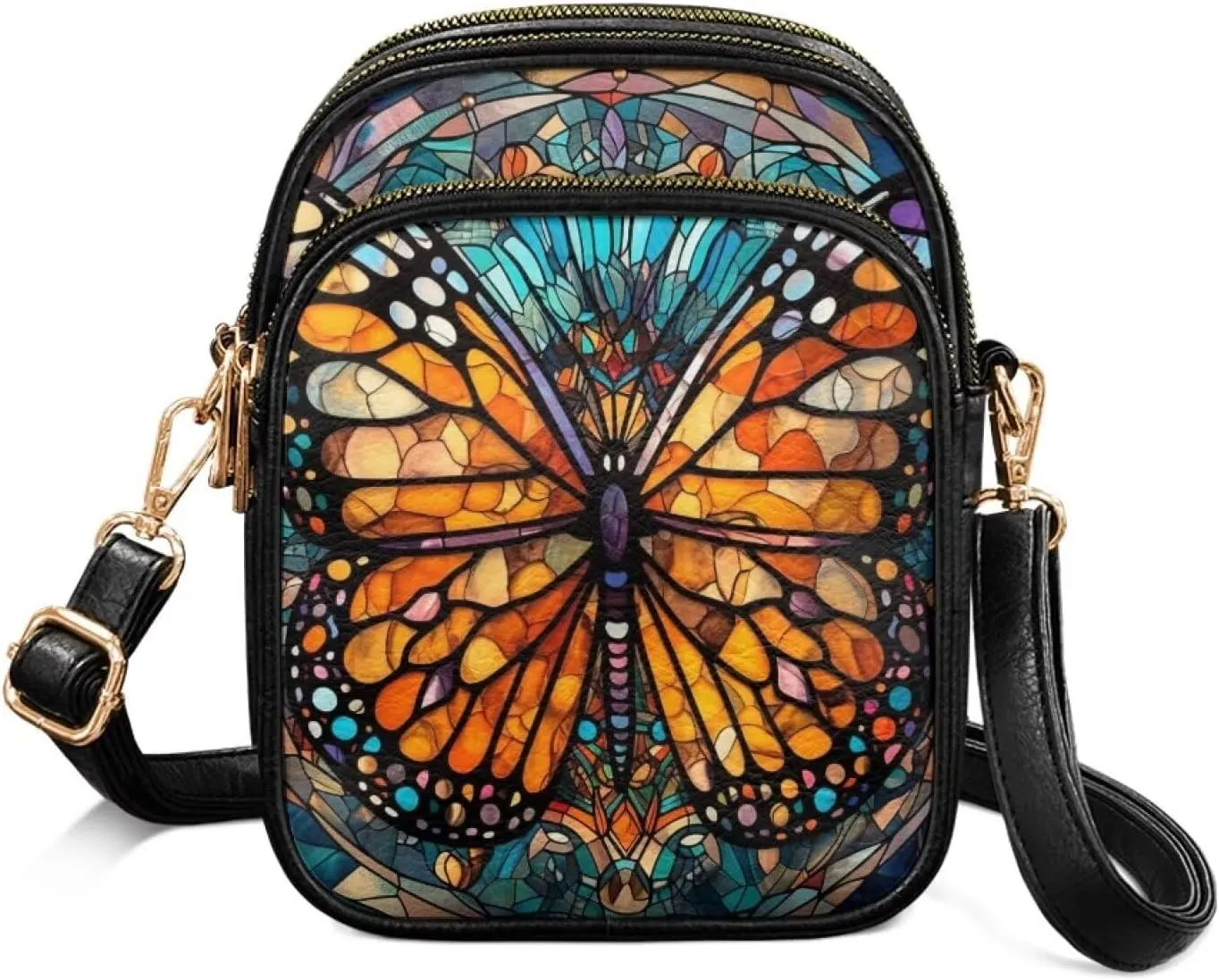 Crossbody Bag for Women Folk Skulls Travel PU Leather Shoulder Bag, Cats Dogs Pattern Small Cell Phone Purse Pouch