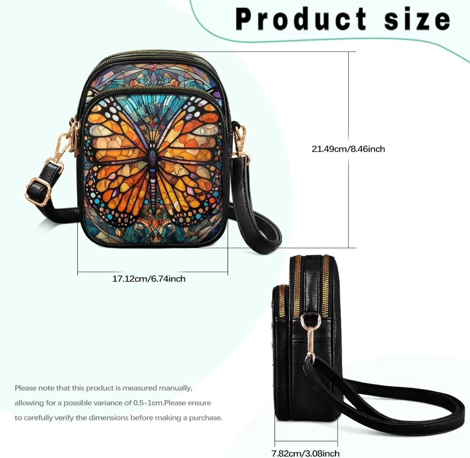 Crossbody Bag for Women Folk Skulls Travel PU Leather Shoulder Bag, Cats Dogs Pattern Small Cell Phone Purse Pouch