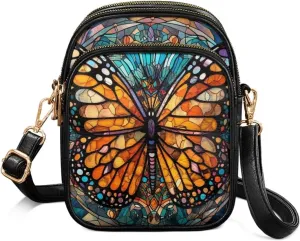 Crossbody Bag for Women Folk Skulls Travel PU Leather Shoulder Bag, Cats Dogs Pattern Small Cell Phone Purse Pouch