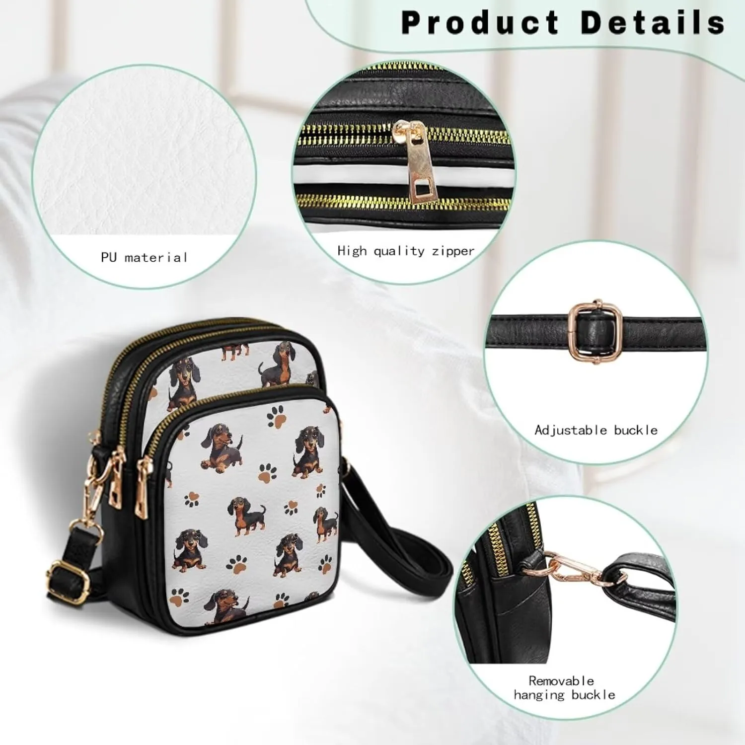 Crossbody Bag for Women Folk Skulls Travel PU Leather Shoulder Bag, Cats Dogs Pattern Small Cell Phone Purse Pouch