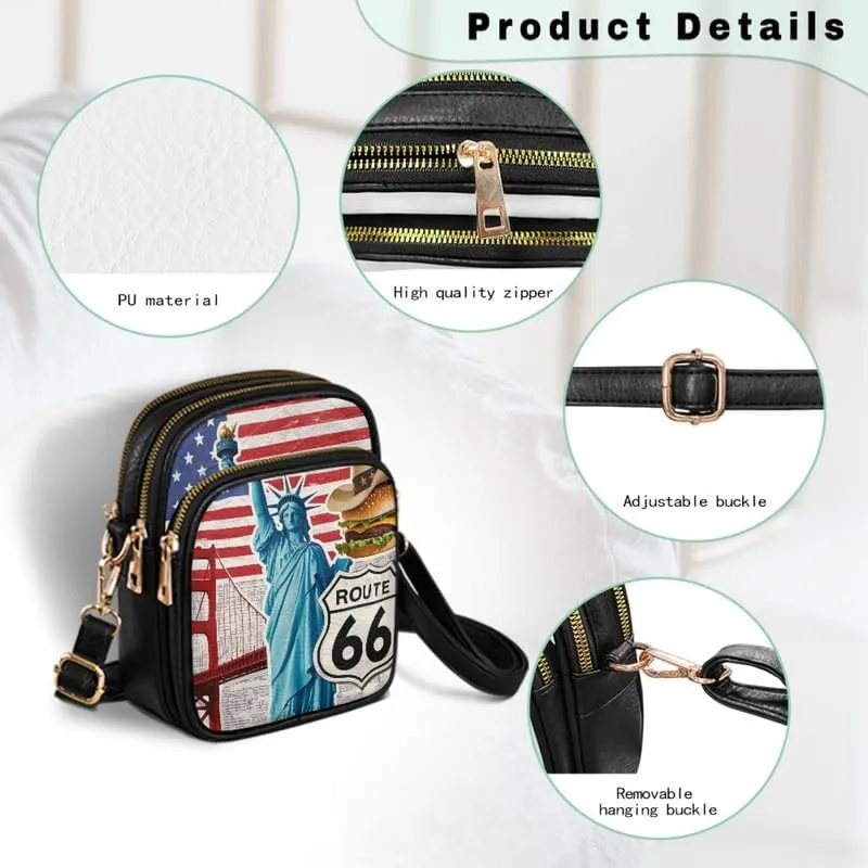 Crossbody Bag for Women Folk Skulls Travel PU Leather Shoulder Bag, Cats Dogs Pattern Small Cell Phone Purse Pouch