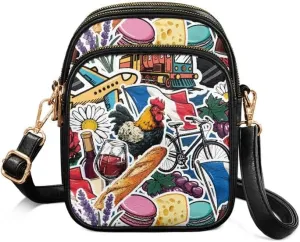 Crossbody Bag for Women Folk Skulls Travel PU Leather Shoulder Bag, Cats Dogs Pattern Small Cell Phone Purse Pouch
