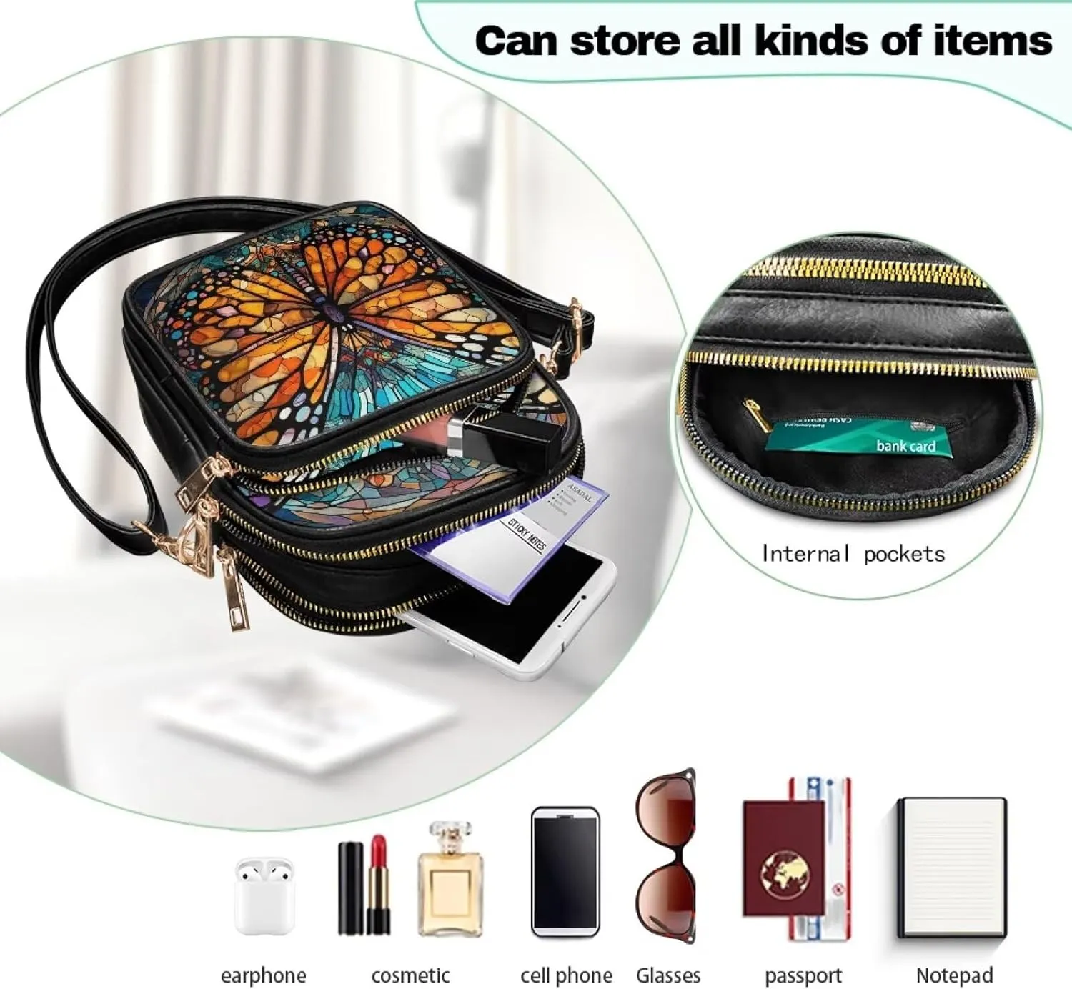 Crossbody Bag for Women Folk Skulls Travel PU Leather Shoulder Bag, Cats Dogs Pattern Small Cell Phone Purse Pouch