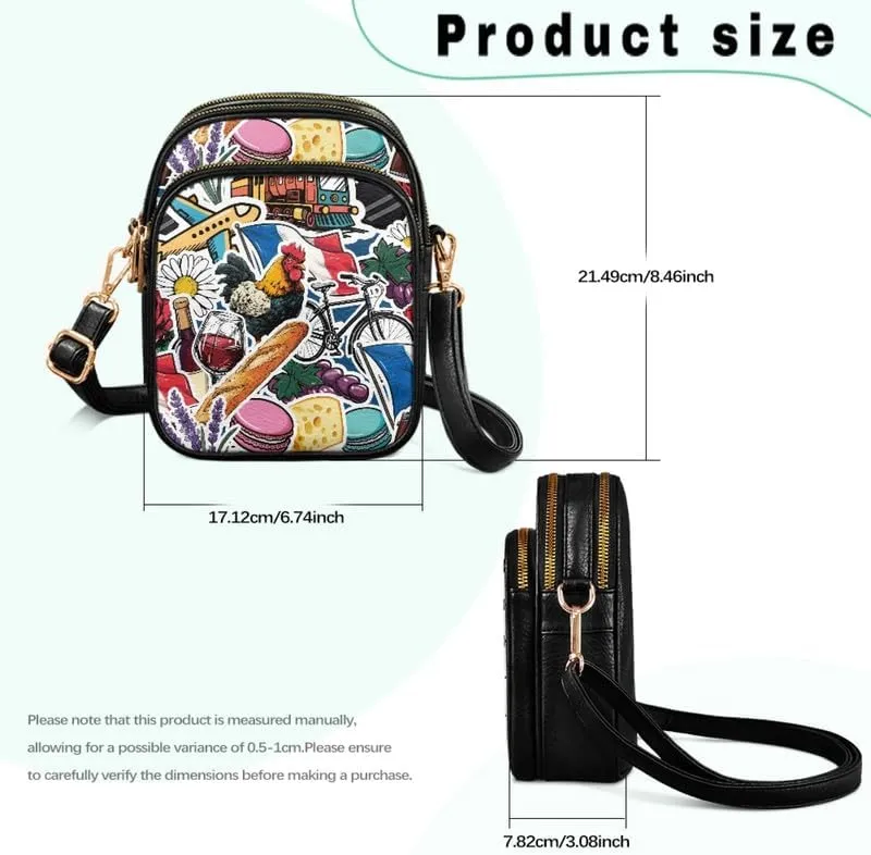 Crossbody Bag for Women Folk Skulls Travel PU Leather Shoulder Bag, Cats Dogs Pattern Small Cell Phone Purse Pouch