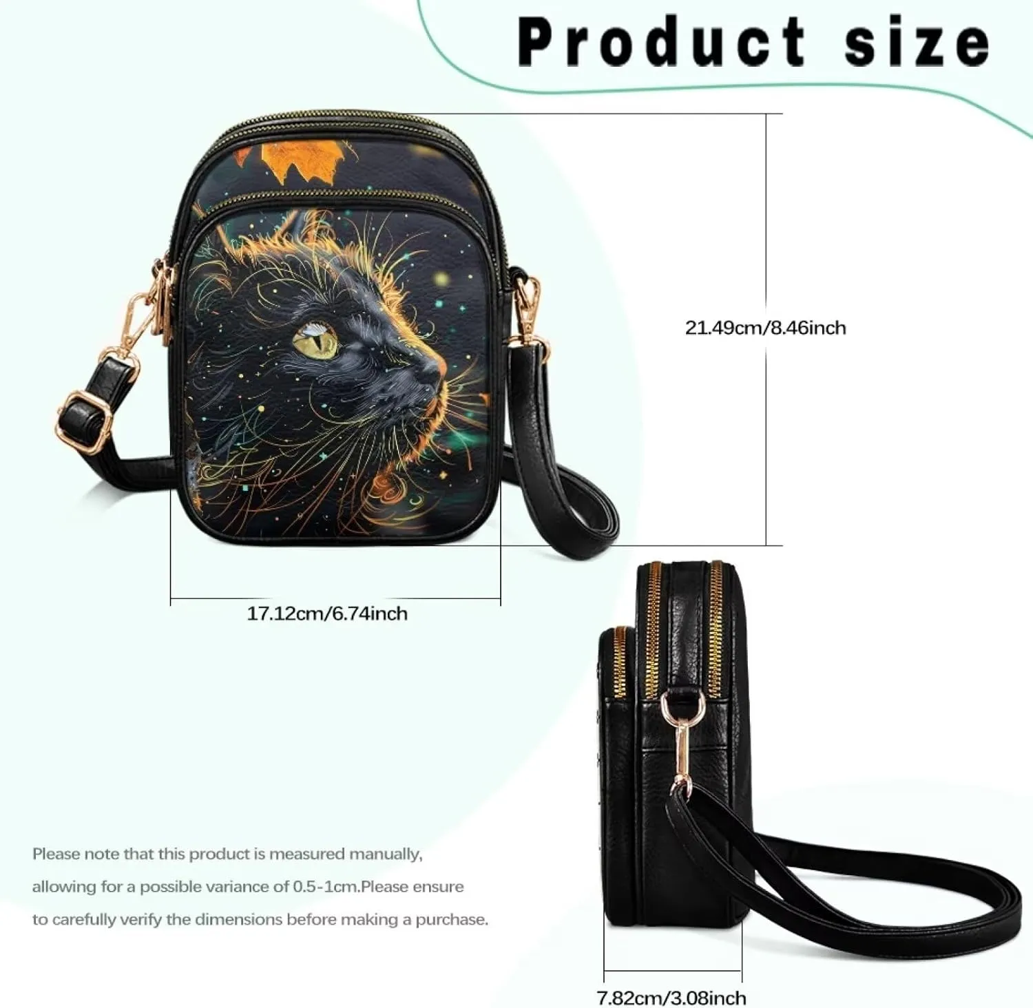 Crossbody Bag for Women Folk Skulls Travel PU Leather Shoulder Bag, Cats Dogs Pattern Small Cell Phone Purse Pouch