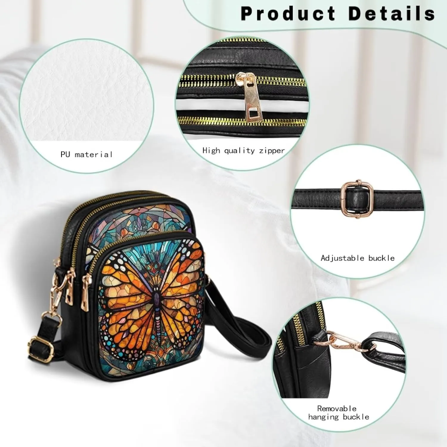 Crossbody Bag for Women Folk Skulls Travel PU Leather Shoulder Bag, Cats Dogs Pattern Small Cell Phone Purse Pouch
