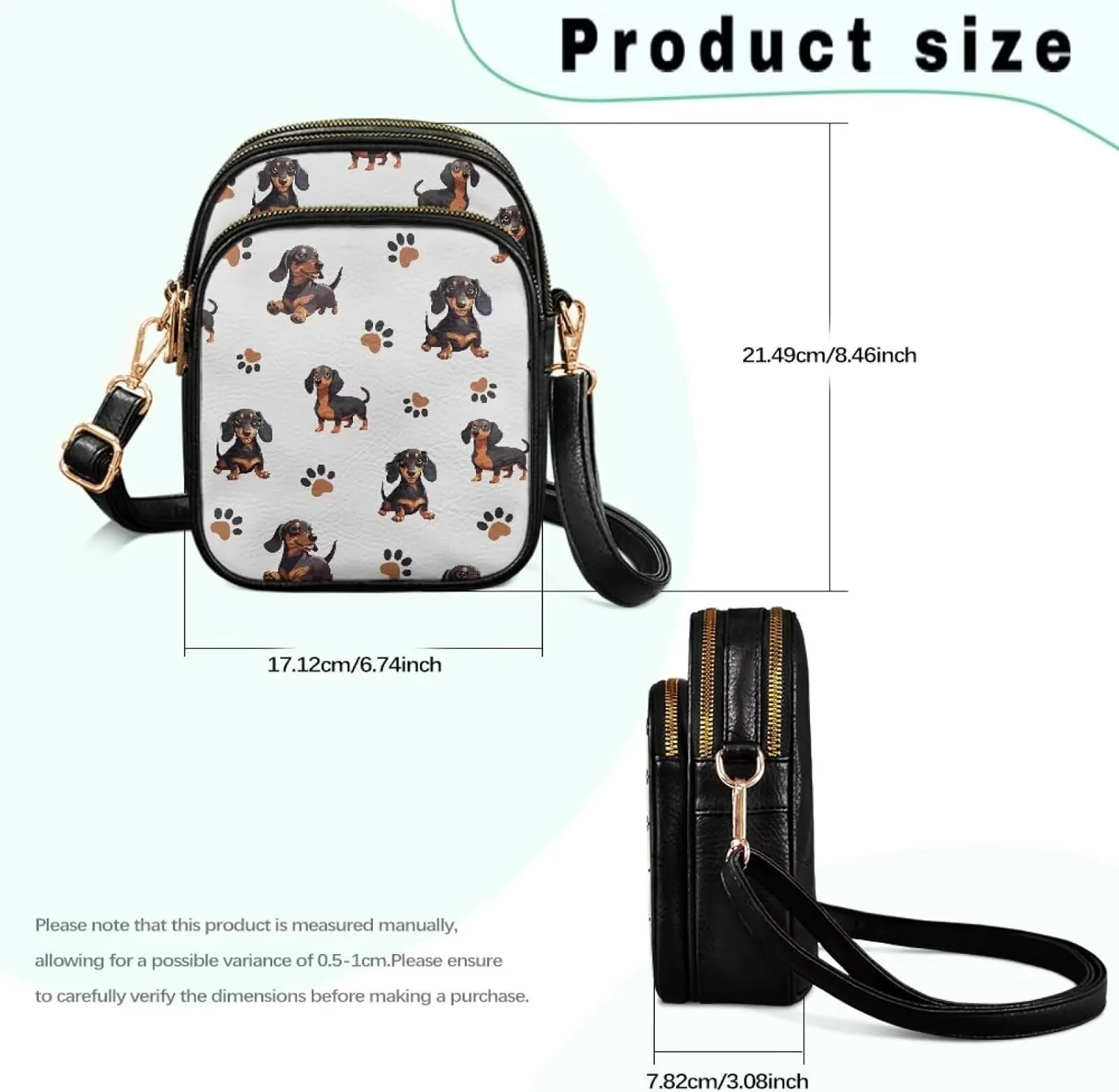 Crossbody Bag for Women Folk Skulls Travel PU Leather Shoulder Bag, Cats Dogs Pattern Small Cell Phone Purse Pouch