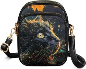 Crossbody Bag for Women Folk Skulls Travel PU Leather Shoulder Bag, Cats Dogs Pattern Small Cell Phone Purse Pouch