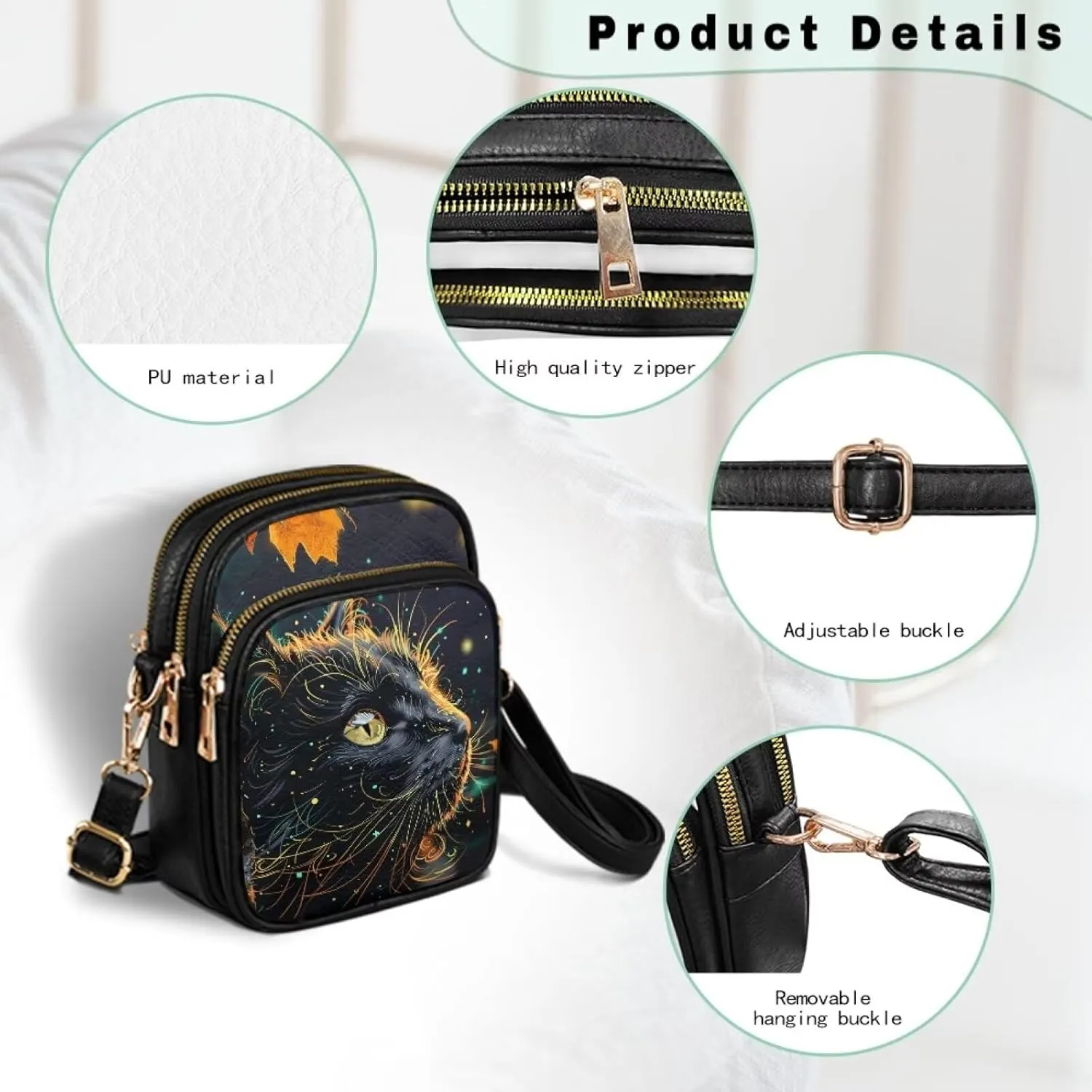 Crossbody Bag for Women Folk Skulls Travel PU Leather Shoulder Bag, Cats Dogs Pattern Small Cell Phone Purse Pouch