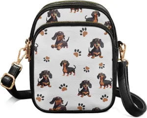 Crossbody Bag for Women Folk Skulls Travel PU Leather Shoulder Bag, Cats Dogs Pattern Small Cell Phone Purse Pouch
