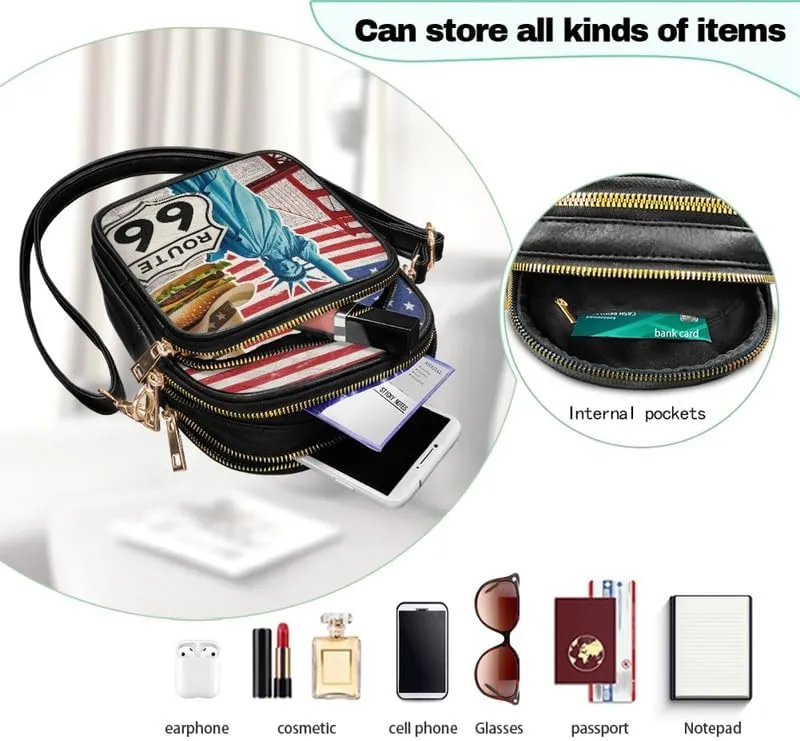 Crossbody Bag for Women Folk Skulls Travel PU Leather Shoulder Bag, Cats Dogs Pattern Small Cell Phone Purse Pouch