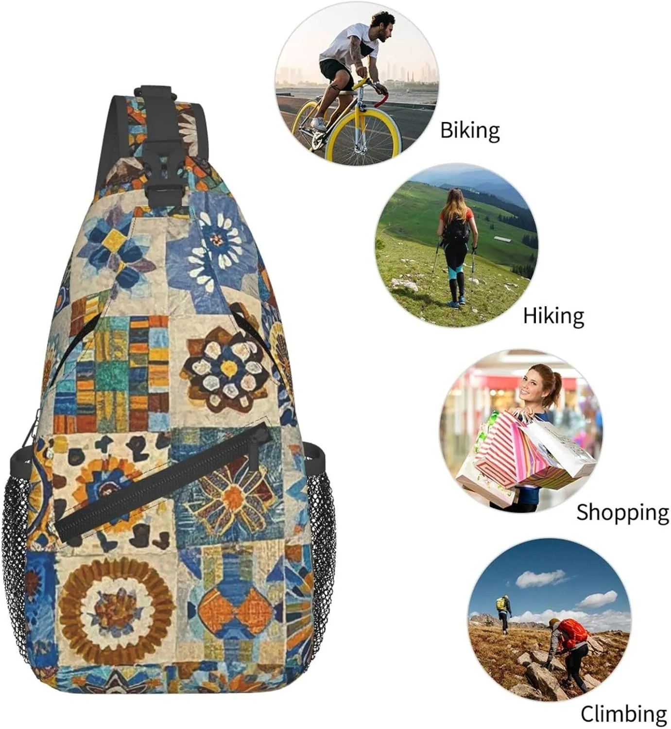 Crossbody Bag for Women Men African Textile Patchwork Chest Bag Crossbody Sling Bag Adjustable Shoulder Bag