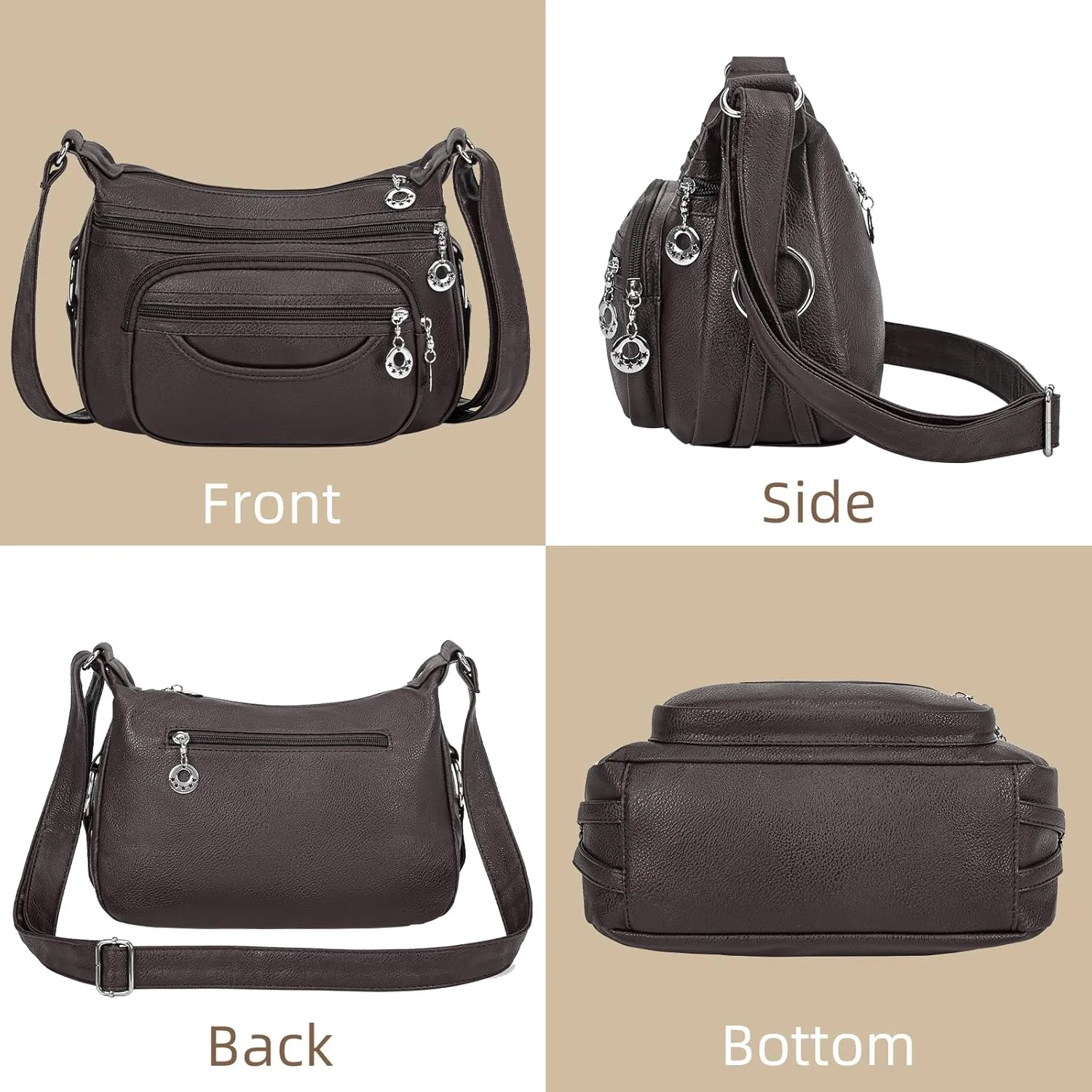Crossbody Bag for Women Multi Pocket PU Leather Shoulder Handbag Large Capacity Lightweight Purse for Daily Use