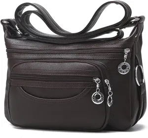 Crossbody Bag for Women Multi Pocket PU Leather Shoulder Handbag Large Capacity Lightweight Purse for Daily Use