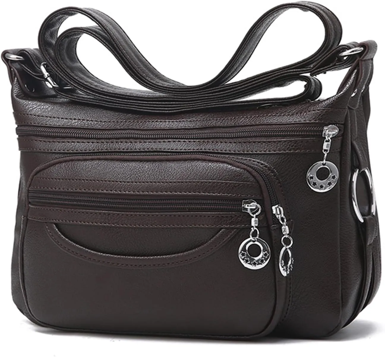 Crossbody Bag for Women Multi Pocket PU Leather Shoulder Handbag Large Capacity Lightweight Purse for Daily Use