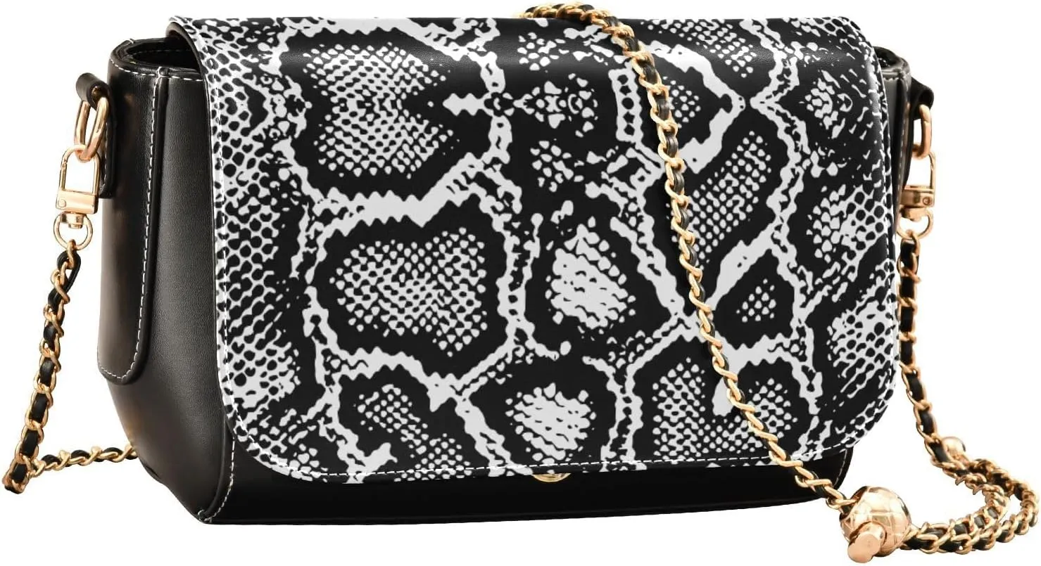 Crossbody Handbag Snake Skin Black White PU Leather Shoulder Bag Sturdy Travel Pouch Compact Chic Bag for Women Everyday Use Holiday Birthday Gift for Lover, Girlfriend, Mother