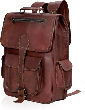 cuero Vintage Full Grain 21 Inch Leather Laptop LARGE Backpack Casual Camping Travel Rucksack Knapsack (glb 26)
