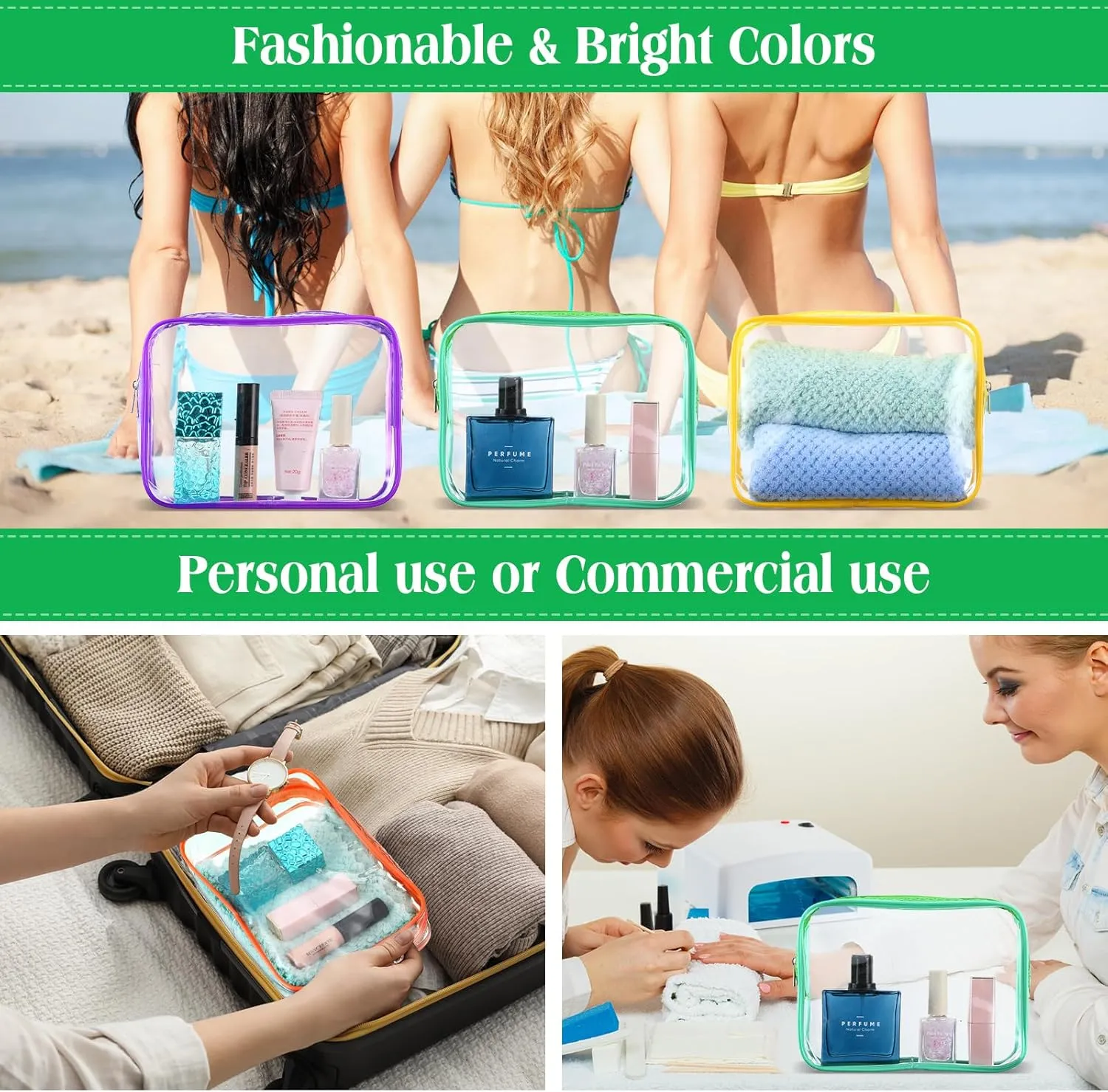 Cunno 60 Pcs Clear Toiletry Bag TSA Approved Cosmetic Bag Bulk Makeup Bag Travel Carry Airport Airline Compliant Bag for Women Men Summer Vacation Salon Mother Gift(Bright Color)