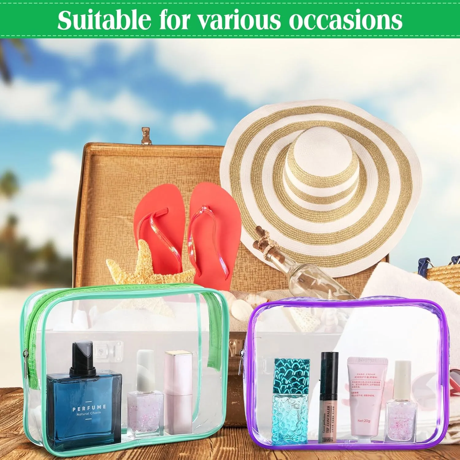 Cunno 60 Pcs Clear Toiletry Bag TSA Approved Cosmetic Bag Bulk Makeup Bag Travel Carry Airport Airline Compliant Bag for Women Men Summer Vacation Salon Mother Gift(Bright Color)