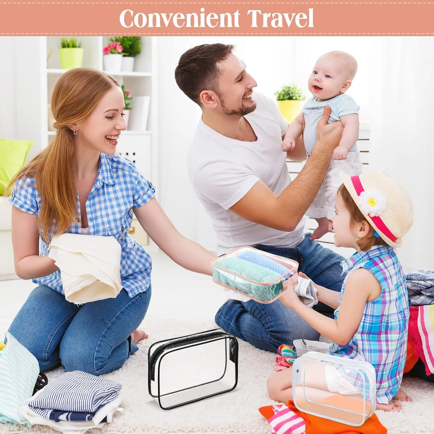 Cunno 60 Pcs Clear Toiletry Bag TSA Approved Cosmetic Bag Bulk Makeup Bag Travel Carry Airport Airline Compliant Bag for Women Men Summer Vacation Salon Mother Gift(Classic Color)