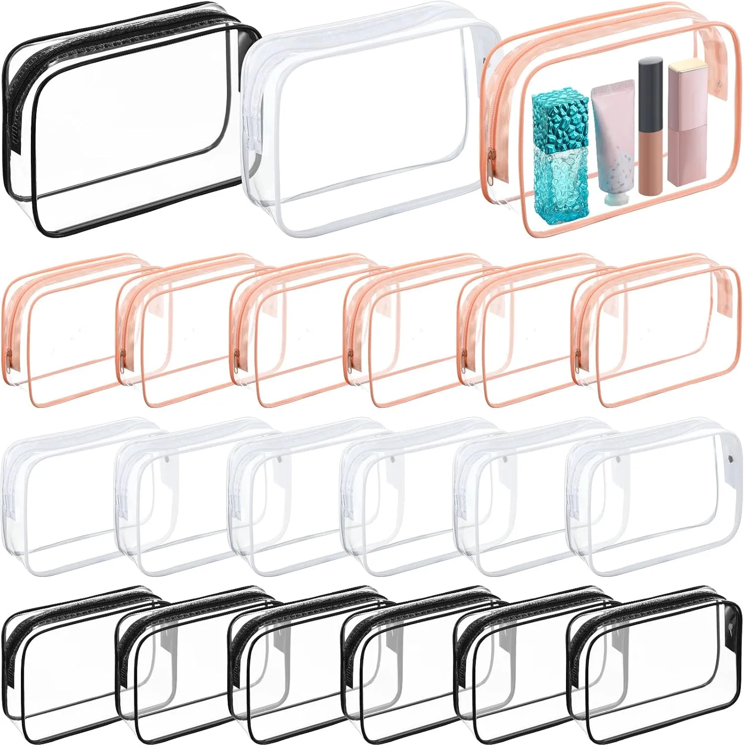 Cunno 60 Pcs Clear Toiletry Bag TSA Approved Cosmetic Bag Bulk Makeup Bag Travel Carry Airport Airline Compliant Bag for Women Men Summer Vacation Salon Mother Gift(Classic Color)