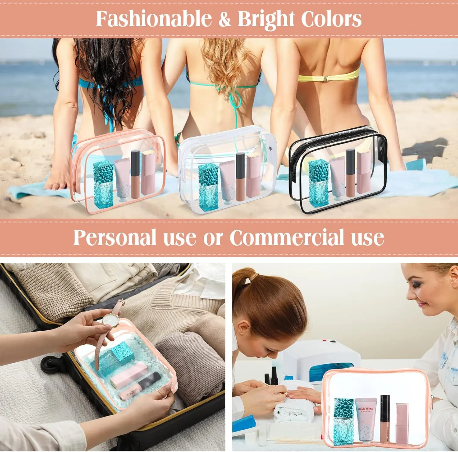 Cunno 60 Pcs Clear Toiletry Bag TSA Approved Cosmetic Bag Bulk Makeup Bag Travel Carry Airport Airline Compliant Bag for Women Men Summer Vacation Salon Mother Gift(Classic Color)