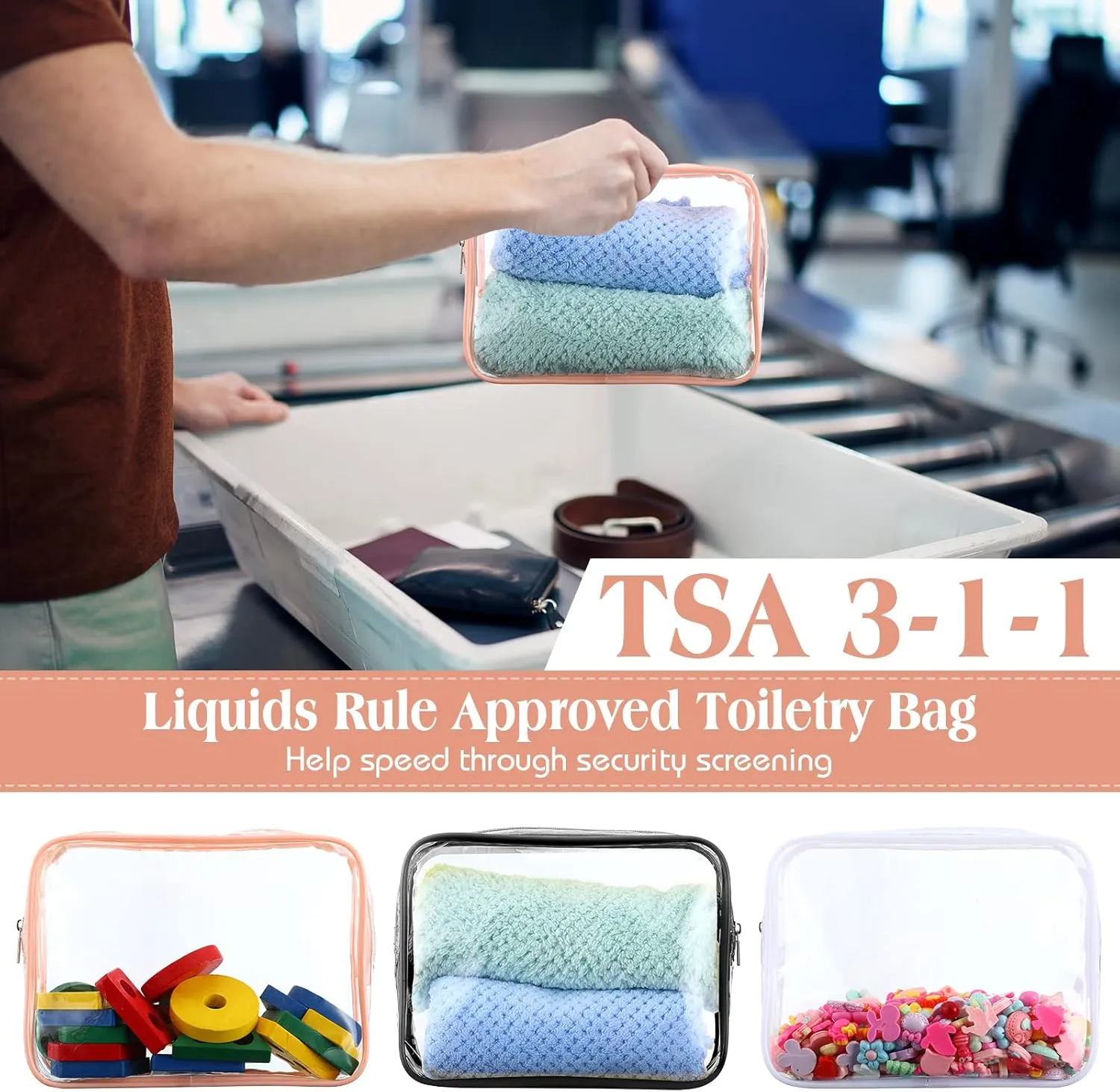 Cunno 60 Pcs Clear Toiletry Bag TSA Approved Cosmetic Bag Bulk Makeup Bag Travel Carry Airport Airline Compliant Bag for Women Men Summer Vacation Salon Mother Gift(Classic Color)