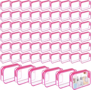 Cunno 60 Pcs Clear Toiletry Bag TSA Approved Cosmetic Bag Bulk Makeup Bag Travel Carry Airport Airline Compliant Bag for Women Men Summer Vacation Salon Mother Gift(Rose Pink)