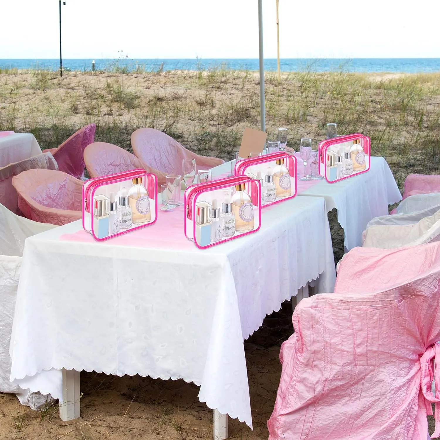 Cunno 60 Pcs Clear Toiletry Bag TSA Approved Cosmetic Bag Bulk Makeup Bag Travel Carry Airport Airline Compliant Bag for Women Men Summer Vacation Salon Mother Gift(Rose Pink)