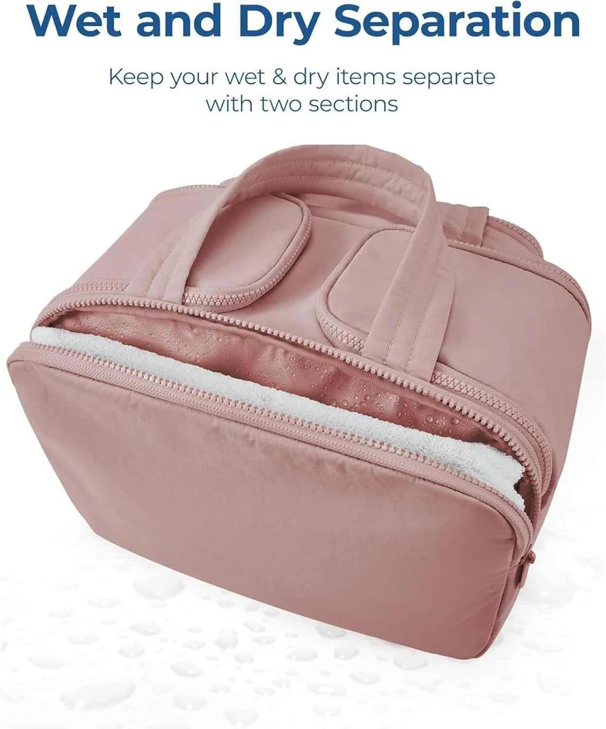 Cureaway Travel Cosmetic Bag, Large Capacity Wide-Open Travel Cosmetic Bag, Waterproof Portable Pouch Open Flat Toiletry Bags for Women With Divider And Handle (Blue)