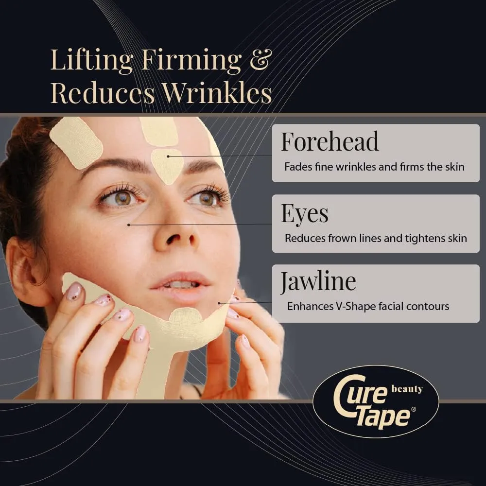 CureTape Beauty Kinesiology Tape | Anti-Wrinkle Face Tape | Face Lift Tape for Toning, Firming & Tightening The Skin | Kinesiology Tape for Face and Sensitive Skin | Soft on The Skin (2'' X 16')