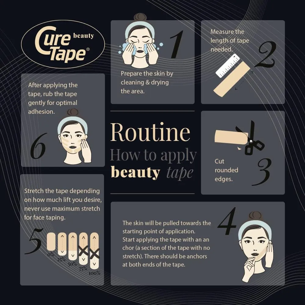 CureTape Beauty Kinesiology Tape | Anti-Wrinkle Face Tape | Face Lift Tape for Toning, Firming & Tightening The Skin | Kinesiology Tape for Face and Sensitive Skin | Soft on The Skin (2'' X 16')