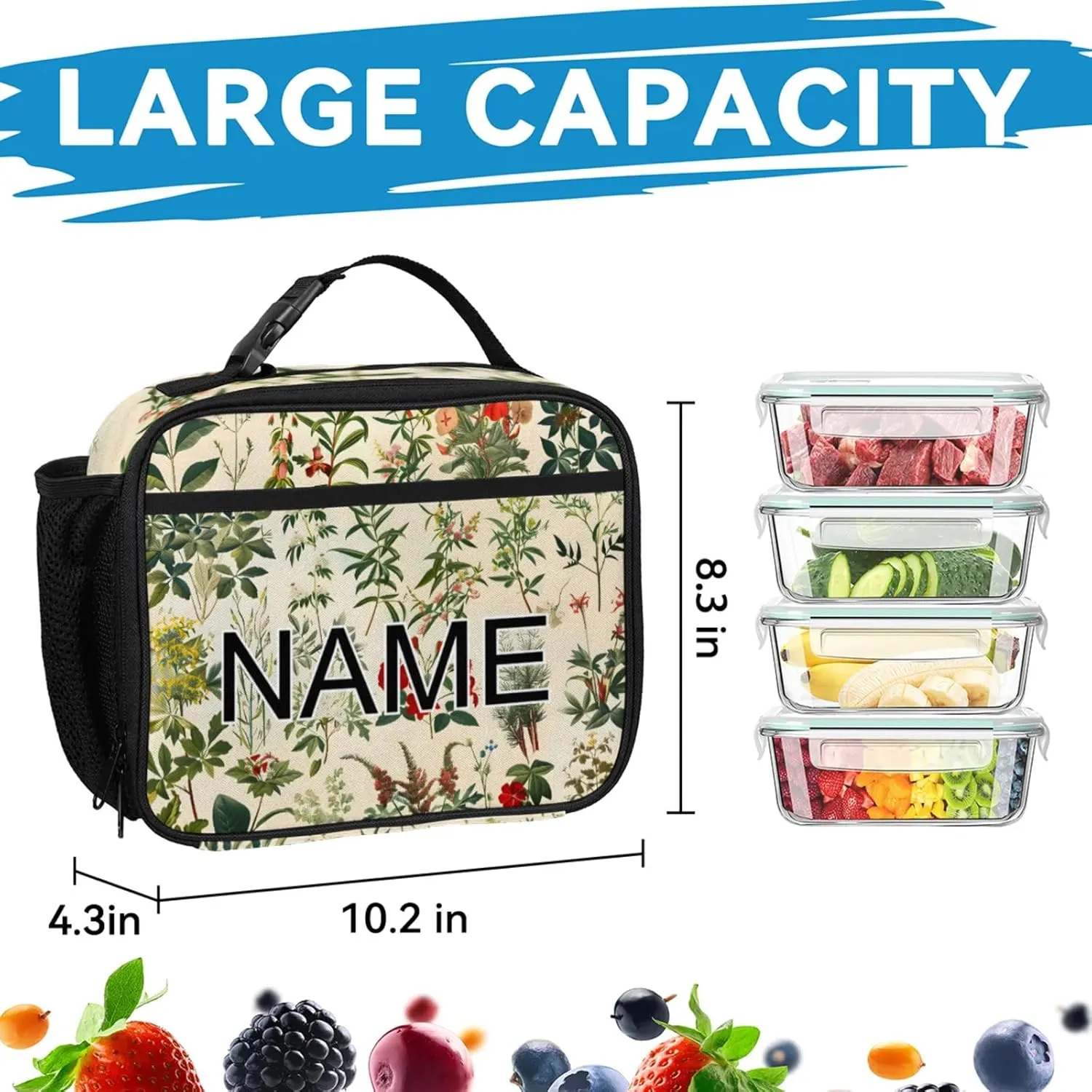 Custom Boho Wildflower Backpack and Lunch Box Set Personalized Backpack with Name, Customized Vintage Floral Lightweight Waterproof Travel Casual Daypacks