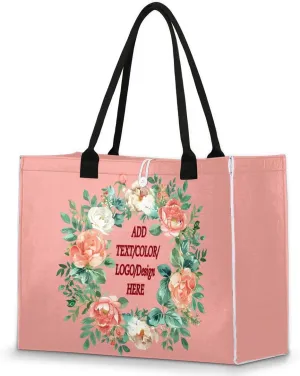 Custom Tote Bag - Large capacity digital printing, unique TEXT/LOGO/COLOR/Design customization, multiple pockets inside and outside, button closure, suitable for multiple occasions, Beach bag