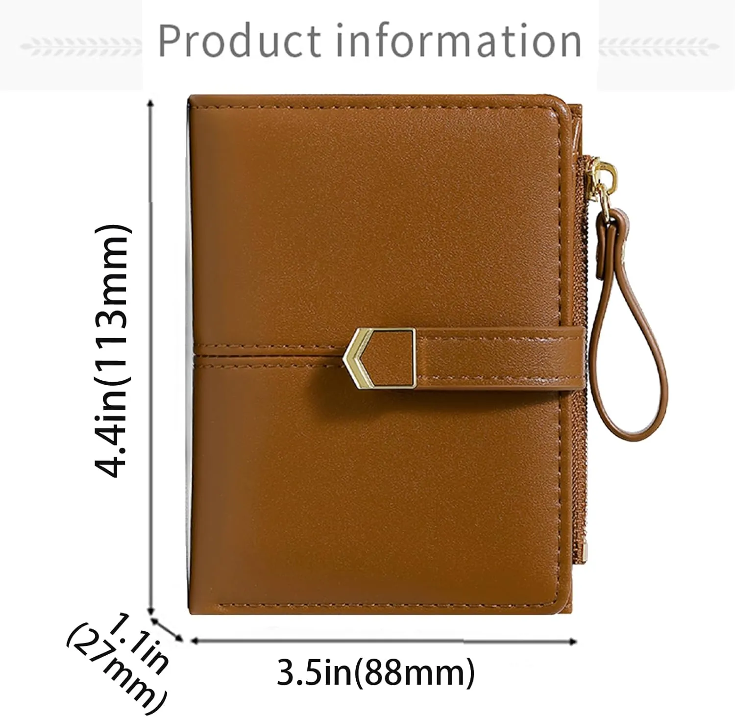 Cute Brown Small Wallet for Women and Girls Minimalist Leather Coin Purse with Simple Buckle Kawaii Travel Wallet with ID Window Compact Cash Wallet for Ladies and Teens