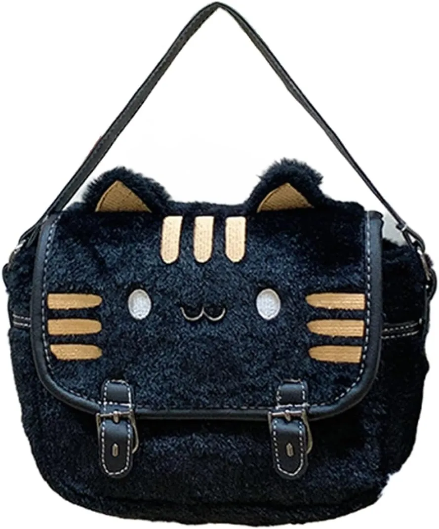 Cute Cat Handbag Cat Plush Novelty Tote Creativity 3D Cat Shoulder Bag CrossBody Bag