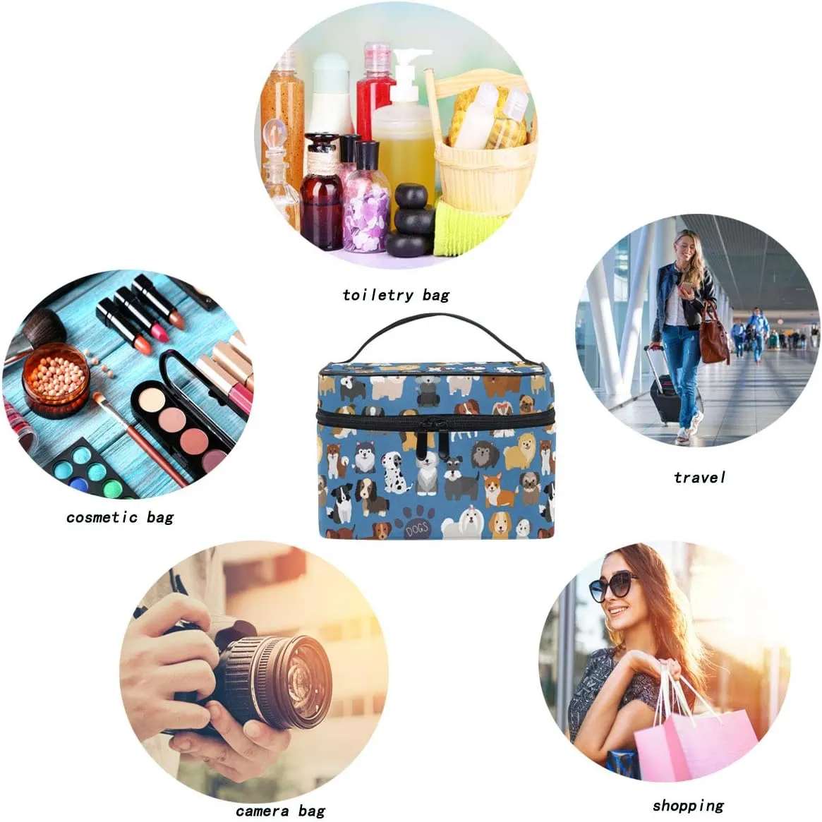 Cute Dog Puppy Makeup Bag Cosmetic Bag for Women Girls Cartoon Animal Paw Portable makeup pouch Box Large Capacity Travel Toiletry Brush Bag Zip Storage Bag Accessories Organizer