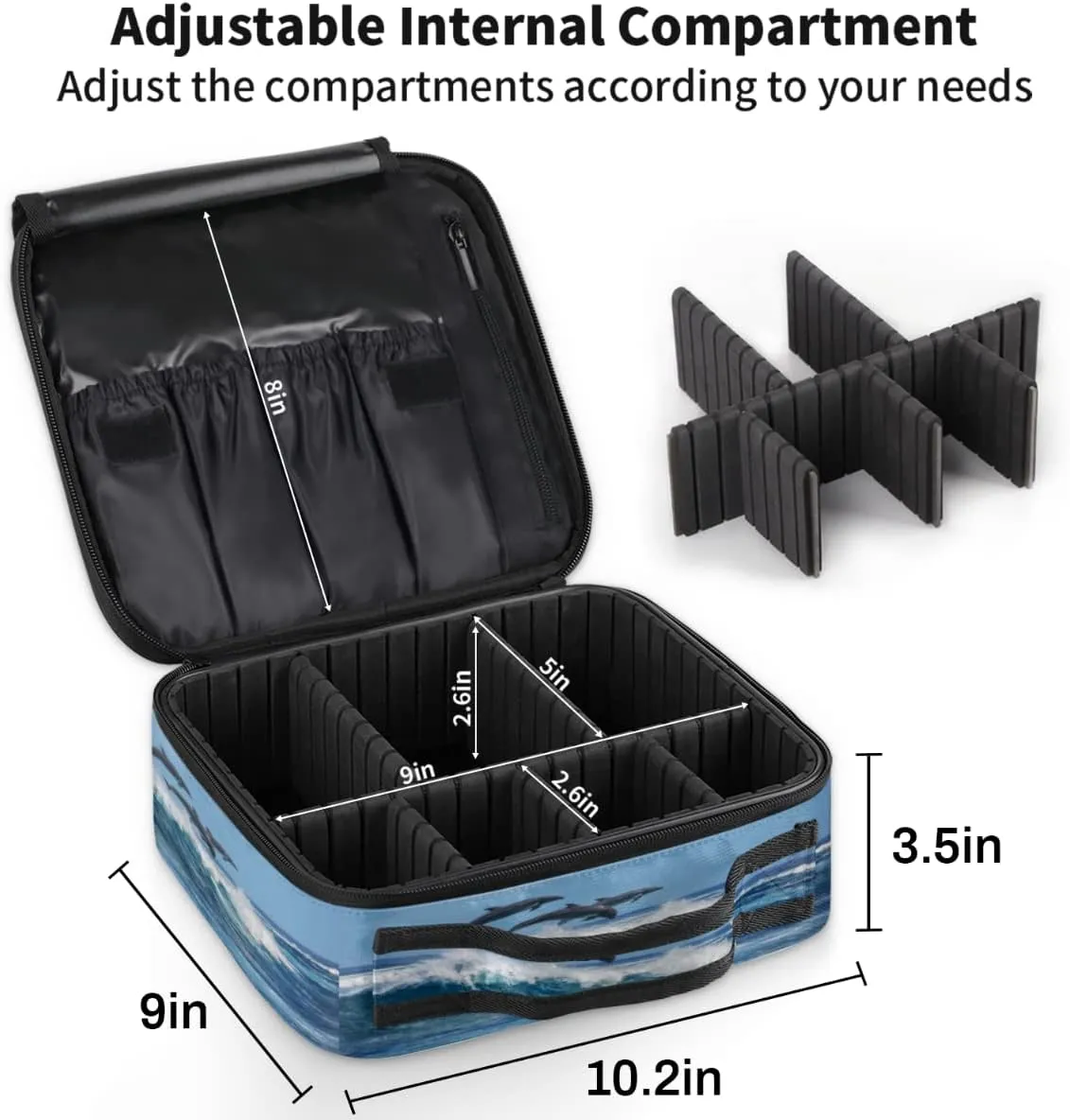 Cute Dolphins Makeup Train Case Travel Makeup Bag Professional Cosmetic Organizer Portable Storage Box with Adjustable Dividers for Cosmetics Makeup Brushes Toiletry