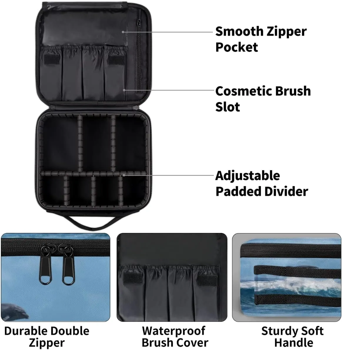 Cute Dolphins Makeup Train Case Travel Makeup Bag Professional Cosmetic Organizer Portable Storage Box with Adjustable Dividers for Cosmetics Makeup Brushes Toiletry