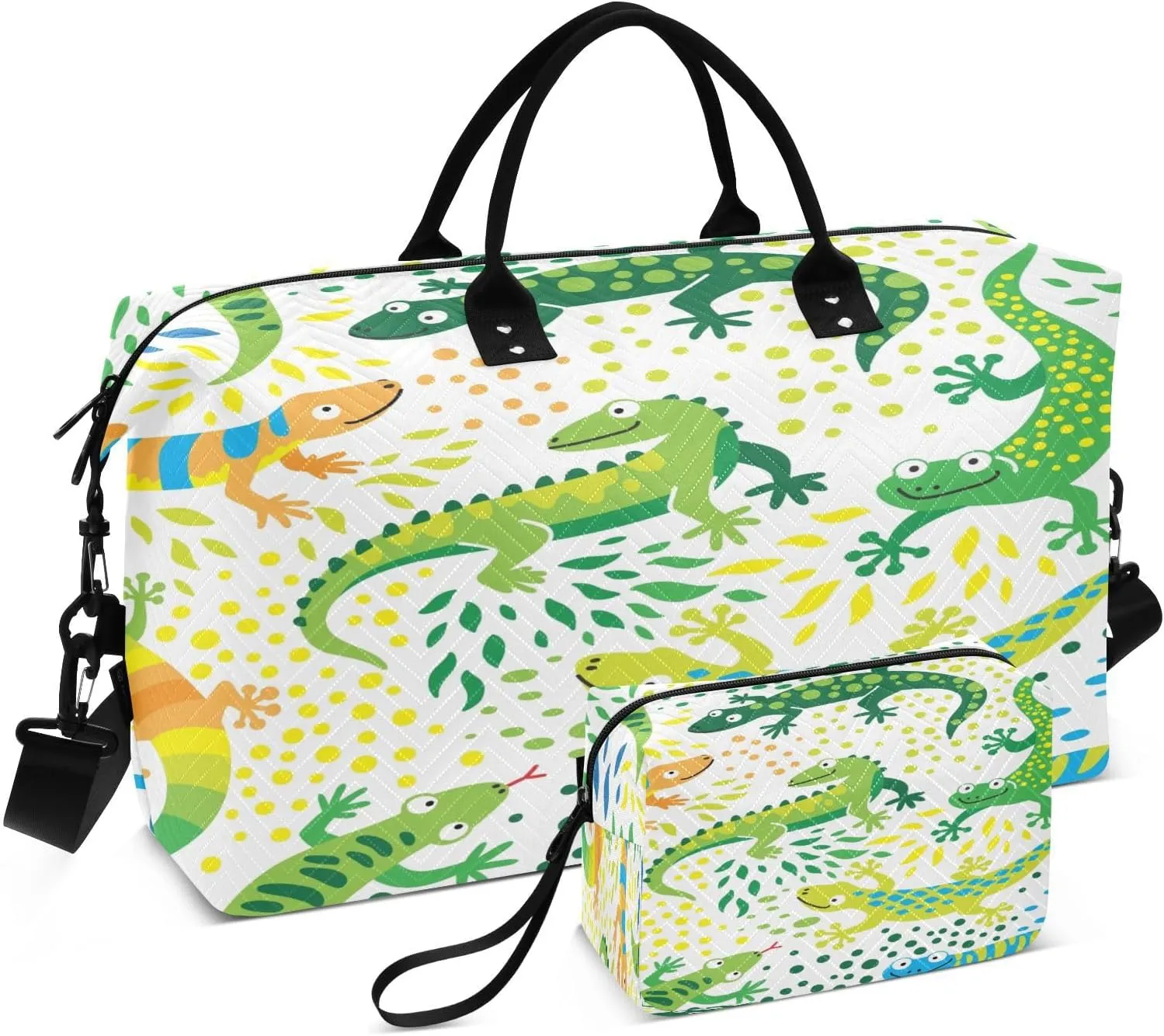 Cute Green Lizard Travel Duffel Bag, Shoulder Weekender Overnight Bags - Large Gym Bag with Wet Pocket