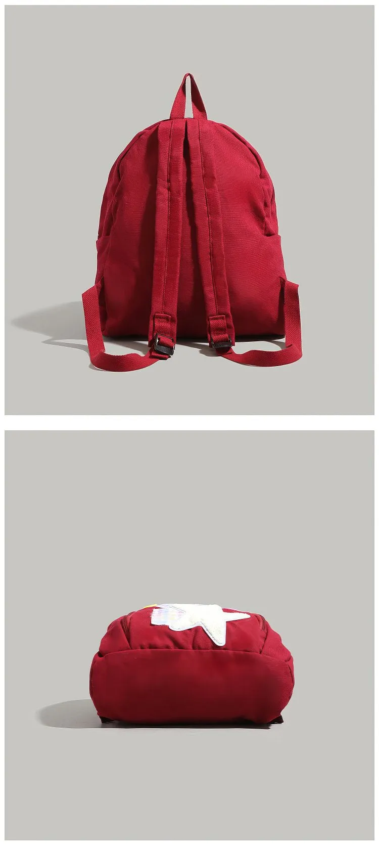 Cute Red Patchwork Schoolbag with Dog and Star Appliques